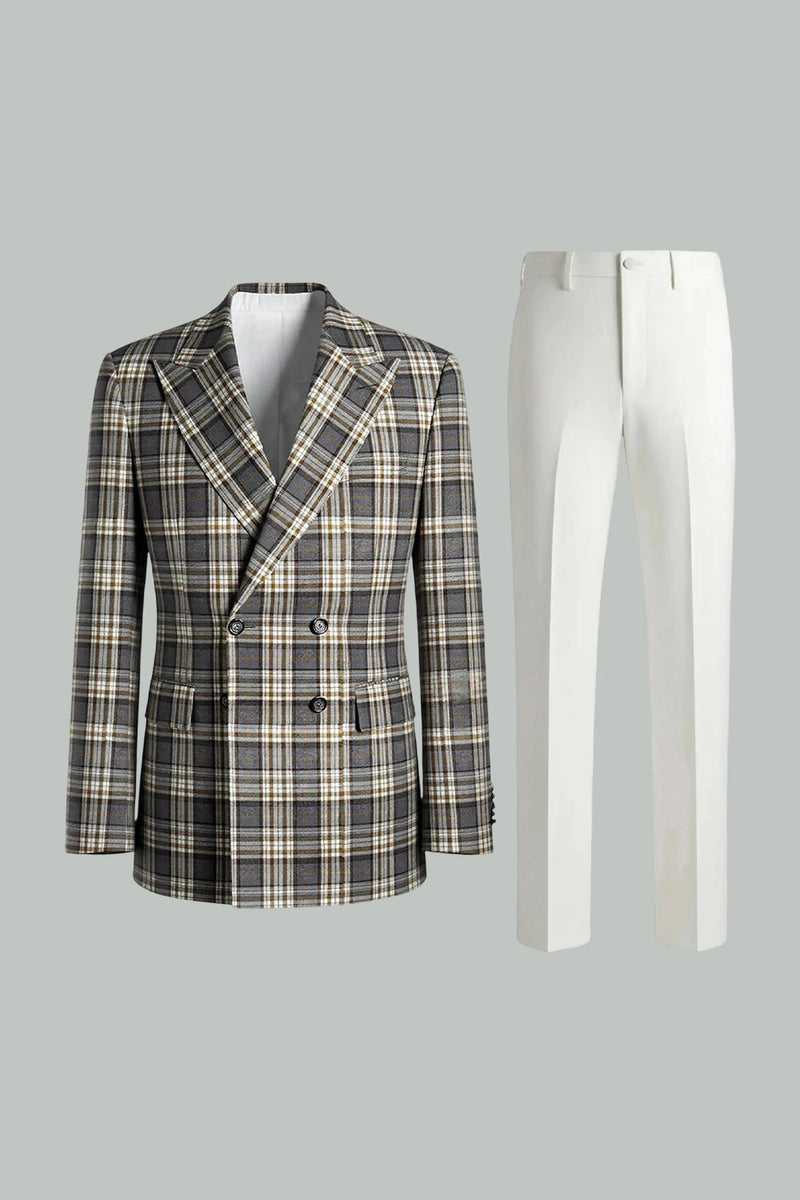 Laden Sie das Bild in den Galerie-Viewer, Schwarz Grün Grid Peak Revers 2-teilige Herren-Ballanzüge