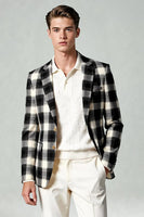 Laden Sie das Bild in den Galerie-Viewer, Schwarz Weiß Gitter 2 Stück Einreihige Herren Ballanzüge mit gekerbtem Revers