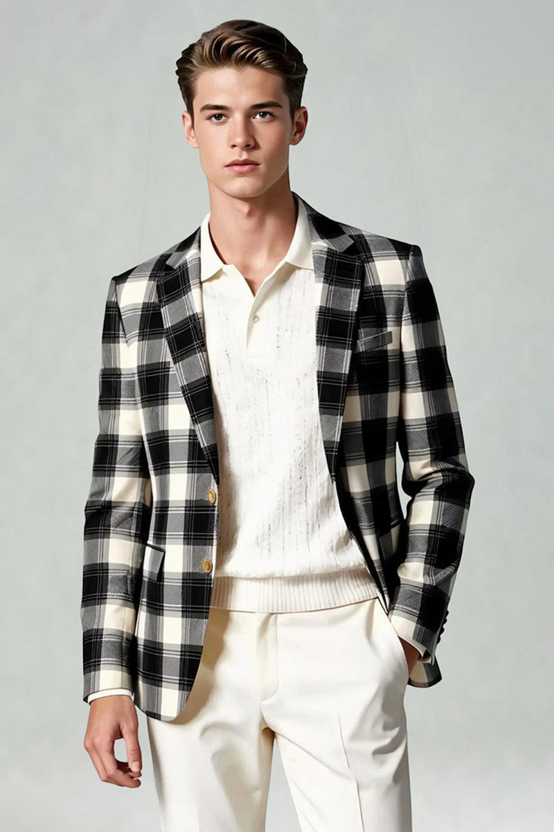 Laden Sie das Bild in den Galerie-Viewer, Schwarz Weiß Gitter 2 Stück Einreihige Herren Ballanzüge mit gekerbtem Revers