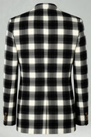 Laden Sie das Bild in den Galerie-Viewer, Schwarz Weiß Gitter 2 Stück Einreihige Herren Ballanzüge mit gekerbtem Revers