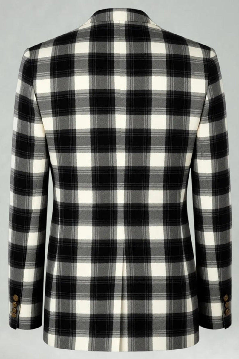 Laden Sie das Bild in den Galerie-Viewer, Schwarz Weiß Gitter 2 Stück Einreihige Herren Ballanzüge mit gekerbtem Revers