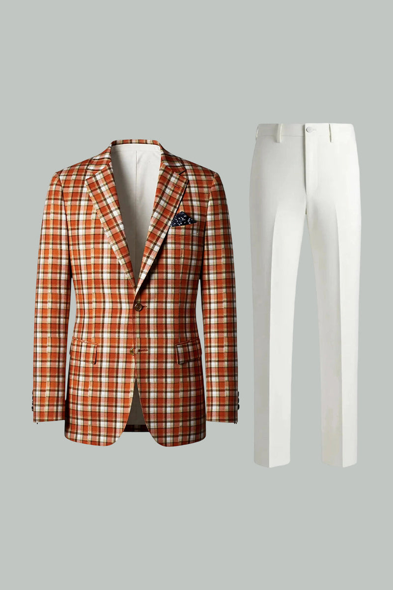 Laden Sie das Bild in den Galerie-Viewer, Schwarz Weiß Gitter 2 Stück Einreihige Herren Ballanzüge mit gekerbtem Revers