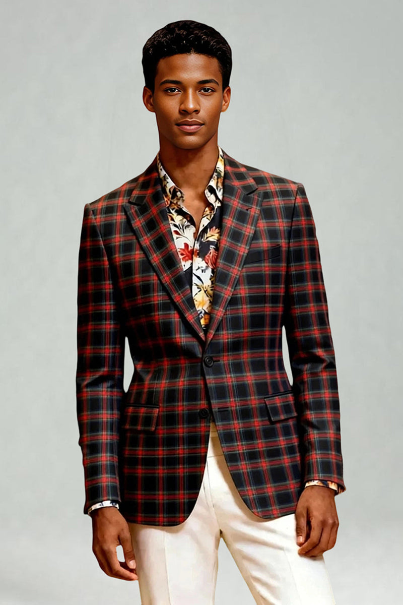 Laden Sie das Bild in den Galerie-Viewer, Schwarz Weiß Gitter 2 Stück Einreihige Herren Ballanzüge mit gekerbtem Revers