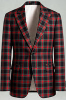 Laden Sie das Bild in den Galerie-Viewer, Schwarz Weiß Gitter 2 Stück Einreihige Herren Ballanzüge mit gekerbtem Revers