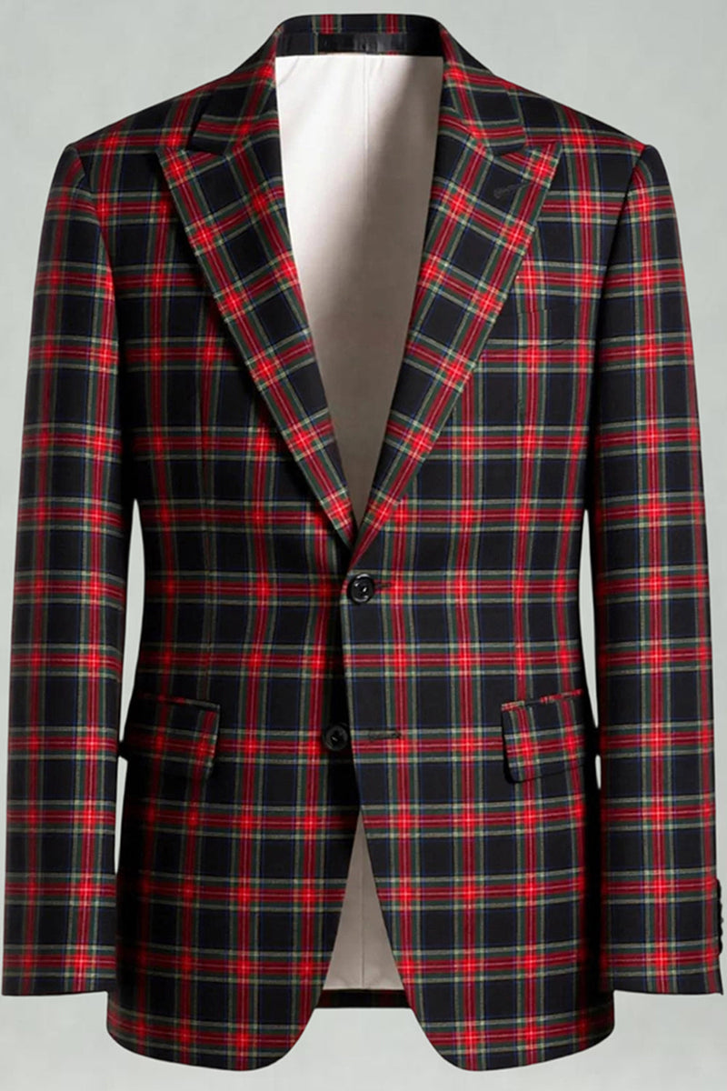 Laden Sie das Bild in den Galerie-Viewer, Schwarz Weiß Gitter 2 Stück Einreihige Herren Ballanzüge mit gekerbtem Revers