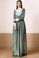 Laden Sie das Bild in den Galerie-Viewer, Schwarz Weißes Samt A-Linie Langes Ballkleid mit hohem Ausschnitt