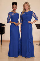 Laden Sie das Bild in den Galerie-Viewer, Königsblaues Meerjungfrauen Gerafftes Chorkleid mit Halbarm