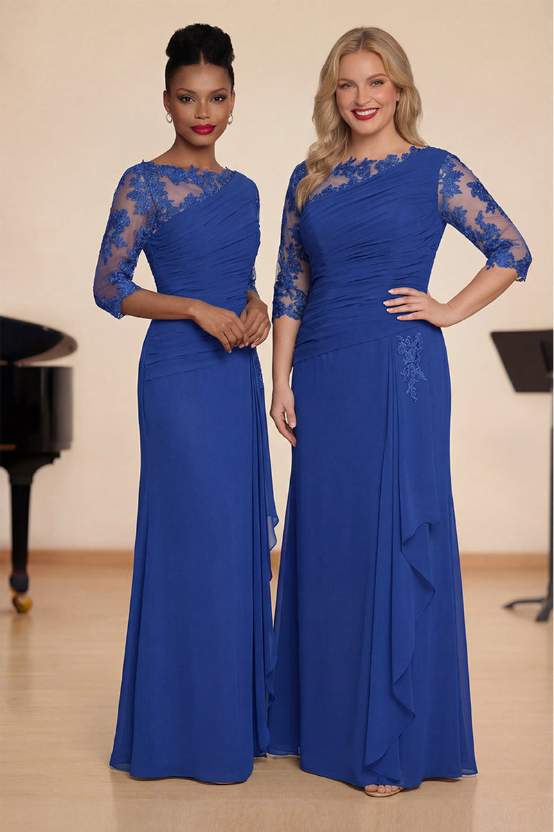 Laden Sie das Bild in den Galerie-Viewer, Königsblaues Meerjungfrauen Gerafftes Chorkleid mit Halbarm