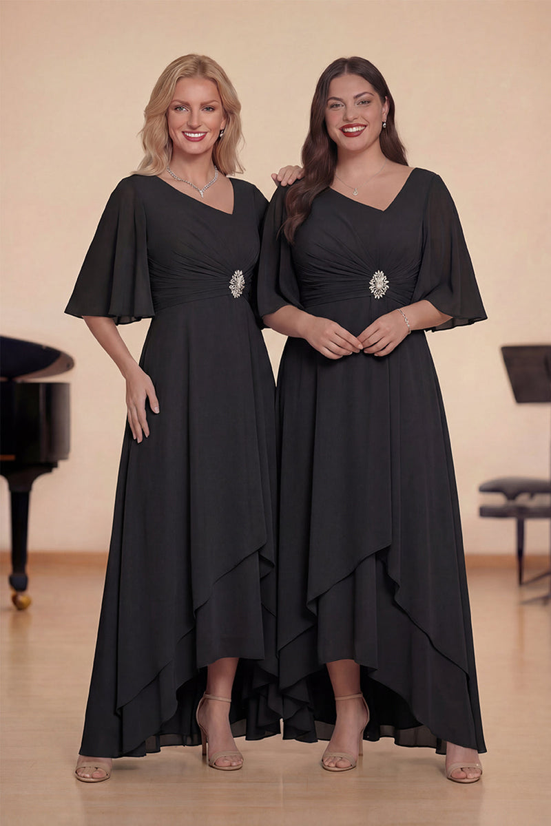 Laden Sie das Bild in den Galerie-Viewer, Staubiges Blaues A-Linie Halbärmel Chorkleid mit Schnürung