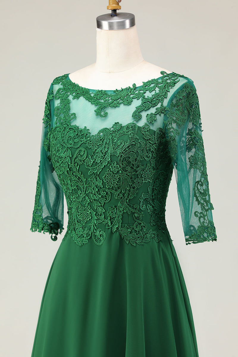 Laden Sie das Bild in den Galerie-Viewer, Grünes A-Linie Schnürsenkel Rücken Chiffon Chorkleid mit Applikationen