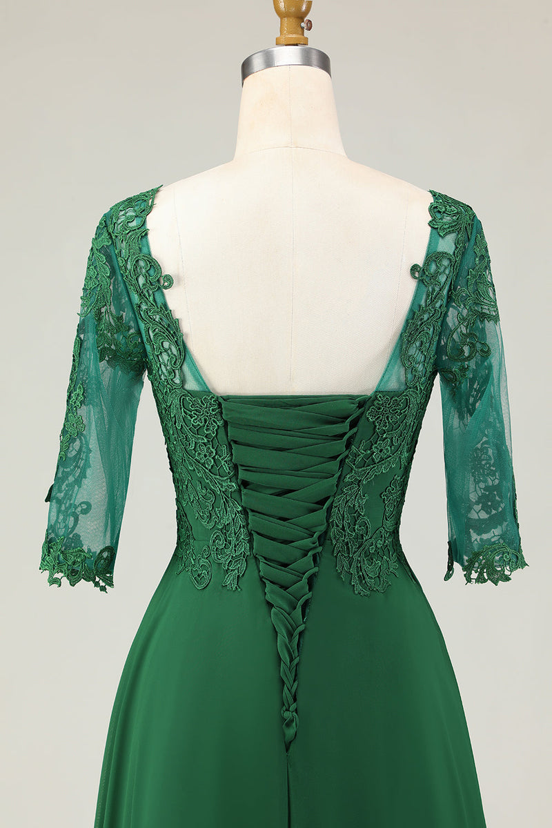 Laden Sie das Bild in den Galerie-Viewer, Grünes A-Linie Schnürsenkel Rücken Chiffon Chorkleid mit Applikationen