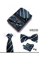 Laden Sie das Bild in den Galerie-Viewer, Klassisches Herren Formal Marine Goldenes Krawatten und Fliege-Set mit Streifen