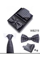 Laden Sie das Bild in den Galerie-Viewer, Klassisches Herren Formal Marine Goldenes Krawatten und Fliege-Set mit Streifen