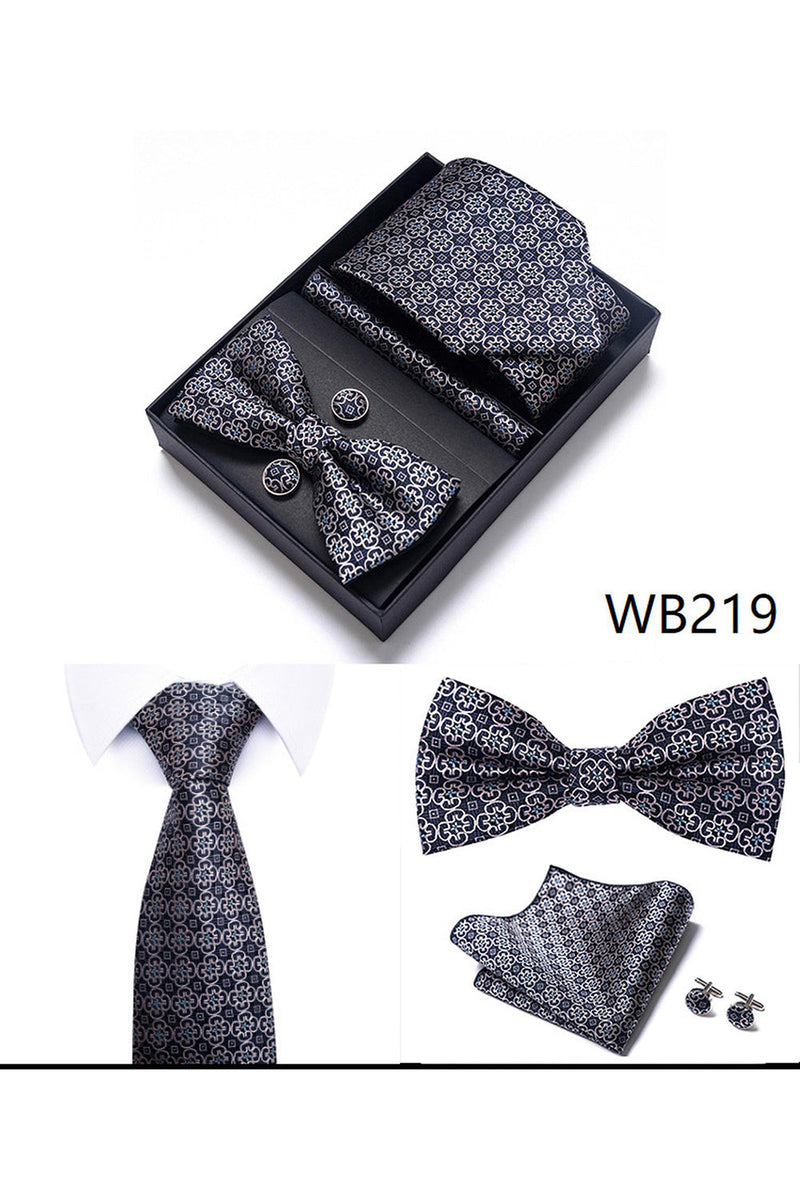 Laden Sie das Bild in den Galerie-Viewer, Klassisches Herren Formal Marine Goldenes Krawatten und Fliege-Set mit Streifen