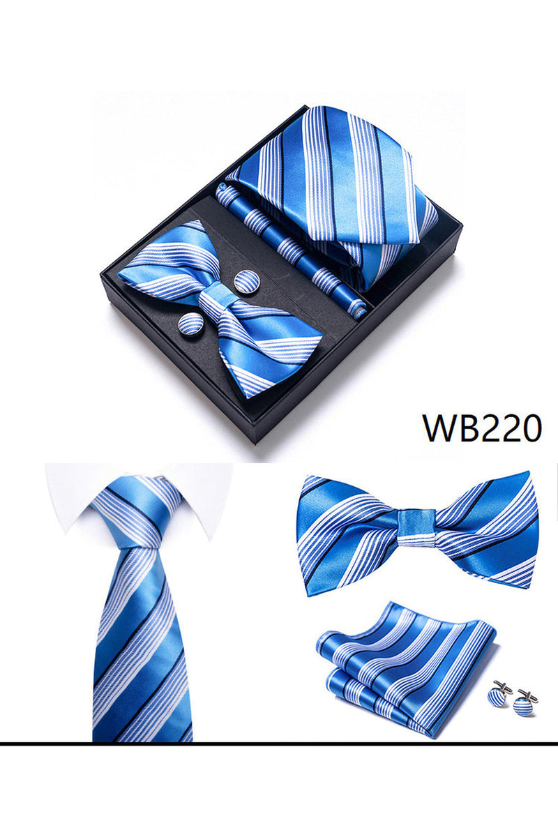 Laden Sie das Bild in den Galerie-Viewer, Klassisches Herren Formal Marine Goldenes Krawatten und Fliege-Set mit Streifen