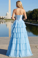 Laden Sie das Bild in den Galerie-Viewer, Rosa Trägerloses A-Linie Korsett Pailletten Langes Ballkleid mit Schlitz
