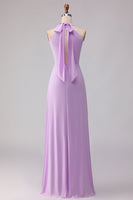 Laden Sie das Bild in den Galerie-Viewer, Halter A Linie Lila Cut Chiffon Langes Brautjungfernkleid