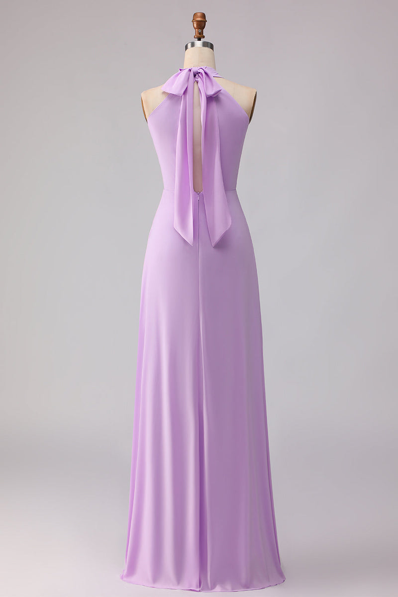 Laden Sie das Bild in den Galerie-Viewer, Halter A Linie Lila Cut Chiffon Langes Brautjungfernkleid