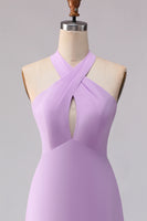 Laden Sie das Bild in den Galerie-Viewer, Halter A Linie Lila Cut Chiffon Langes Brautjungfernkleid