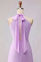 Laden Sie das Bild in den Galerie-Viewer, Halter A Linie Lila Cut Chiffon Langes Brautjungfernkleid