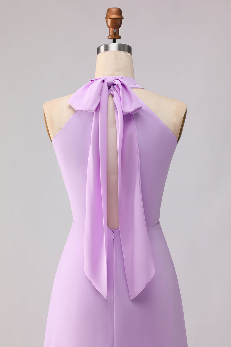 Laden Sie das Bild in den Galerie-Viewer, Halter A Linie Lila Cut Chiffon Langes Brautjungfernkleid