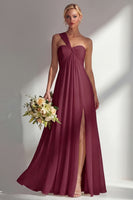 Laden Sie das Bild in den Galerie-Viewer, Zitronensorbet A-Linie Chiffon Wandelbares Langes Brautjungfernkleid mit Schlitz