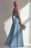 Laden Sie das Bild in den Galerie-Viewer, Zitronensorbet A-Linie Chiffon Wandelbares Langes Brautjungfernkleid mit Schlitz