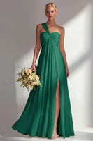 Laden Sie das Bild in den Galerie-Viewer, Zitronensorbet A-Linie Chiffon Wandelbares Langes Brautjungfernkleid mit Schlitz