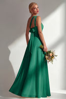Laden Sie das Bild in den Galerie-Viewer, Zitronensorbet A-Linie Chiffon Wandelbares Langes Brautjungfernkleid mit Schlitz