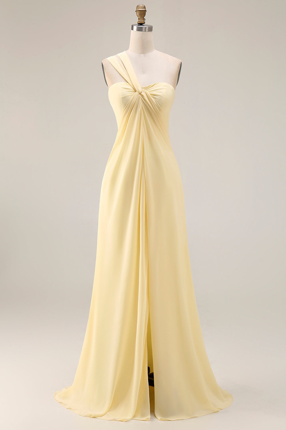 Zitronensorbet A-Linie Chiffon Wandelbares Langes Brautjungfernkleid mit Schlitz