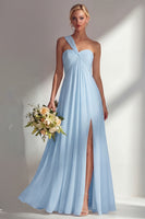 Laden Sie das Bild in den Galerie-Viewer, Zitronensorbet A-Linie Chiffon Wandelbares Langes Brautjungfernkleid mit Schlitz
