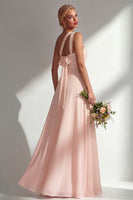 Laden Sie das Bild in den Galerie-Viewer, Zitronensorbet A-Linie Chiffon Wandelbares Langes Brautjungfernkleid mit Schlitz