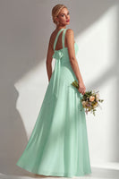 Laden Sie das Bild in den Galerie-Viewer, Zitronensorbet A-Linie Chiffon Wandelbares Langes Brautjungfernkleid mit Schlitz
