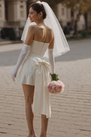 Laden Sie das Bild in den Galerie-Viewer, Herzausschnitt Elfenbein Bodycon Standesamtkleid (ohne Handschuhe)