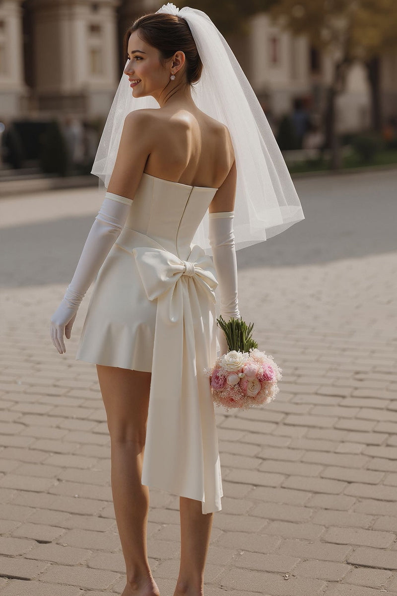 Laden Sie das Bild in den Galerie-Viewer, Herzausschnitt Elfenbein Bodycon Standesamtkleid (ohne Handschuhe)