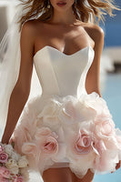 Laden Sie das Bild in den Galerie-Viewer, Elfenbein Satin Herzausschnitt Bodycon Standesamtkleid mit 3D-Blumen