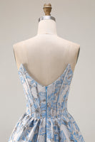 Laden Sie das Bild in den Galerie-Viewer, Schulterfreies Hellblaues A-Linie Jacquard Langes Wandelbares Ballkleid