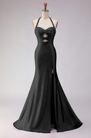 Laden Sie das Bild in den Galerie-Viewer, Meerjungfrauen Flieder Neckholder Ausgeschnittenes Langes Ballkleid mit Schlitz