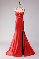 Laden Sie das Bild in den Galerie-Viewer, Meerjungfrauen Flieder Neckholder Ausgeschnittenes Langes Ballkleid mit Schlitz