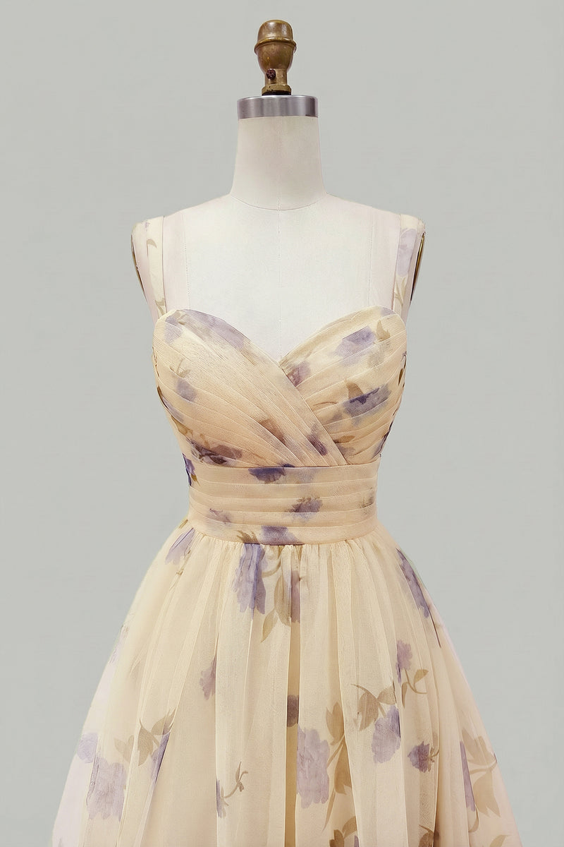 Laden Sie das Bild in den Galerie-Viewer, Gelbes Blumen A-Linie Rüschen Langes Ballkleid