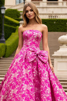 Laden Sie das Bild in den Galerie-Viewer, Fuchsia Trägerloses Langes A-Linie Ballkleid mit Schleife