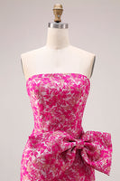 Laden Sie das Bild in den Galerie-Viewer, Trägerloses Fuchsia Blumen Meerjungfrauen Langes Ballkleid mit Schlitz und Schleife