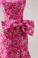 Laden Sie das Bild in den Galerie-Viewer, Fuchsia Blumen Trägerloses Meerjungfrauen Langes Ballkleid mit Schlitz