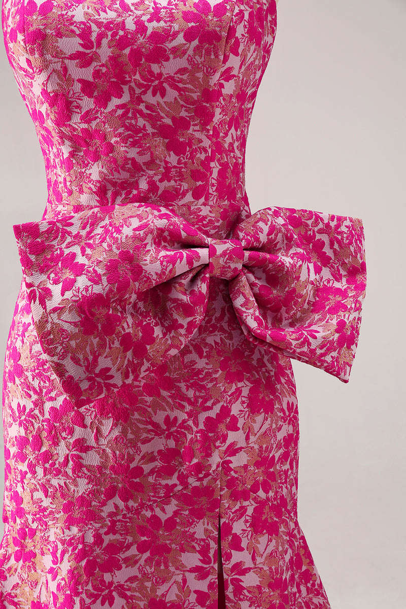 Laden Sie das Bild in den Galerie-Viewer, Fuchsia Blumen Trägerloses Meerjungfrauen Langes Ballkleid mit Schlitz