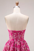Laden Sie das Bild in den Galerie-Viewer, Fuchsia Blumen Trägerloses Jacquard Korsett A-Linie Langes Ballkleid