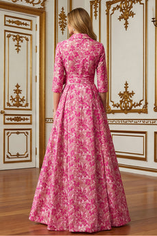 Fuchsia Blume A Linie Hemdkragen Langes Brautmutterkleid mit Taillenkrawatte