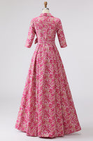 Laden Sie das Bild in den Galerie-Viewer, Fuchsia Blume A Linie Hemdkragen Langes Brautmutterkleid mit Taillenkrawatte