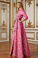 Laden Sie das Bild in den Galerie-Viewer, Fuchsia Blume A Linie Hemdkragen Langes Brautmutterkleid mit Taillenkrawatte