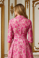 Laden Sie das Bild in den Galerie-Viewer, Fuchsia Blume A Linie Hemdkragen Langes Brautmutterkleid mit Taillenkrawatte