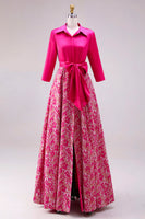 Laden Sie das Bild in den Galerie-Viewer, Fuchsia Blumen A-Linie Satin Langes Mutter der Braut Kleid mit Schleife